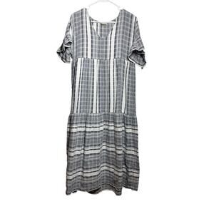 World Market Women L/XL Short Sleeve Cotton Boho Prairie Maxi Dress Casual